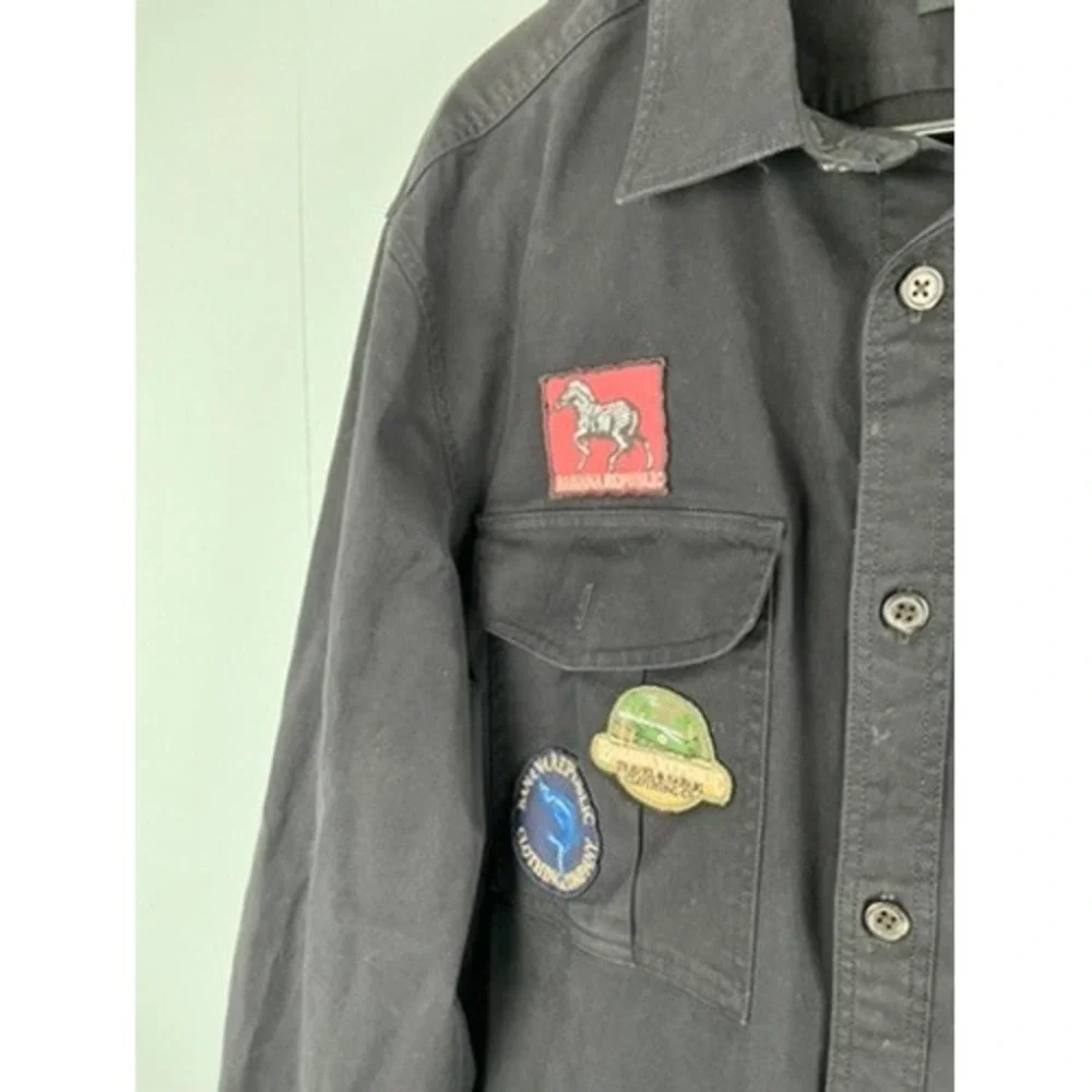 Banana Republic Mens Large Tall Black Safari Utility Shirt Long Sleeve Patches